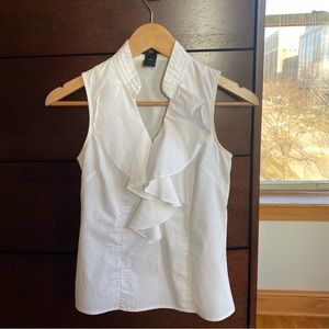 Ann Taylor White Ruffle Front Top 00P